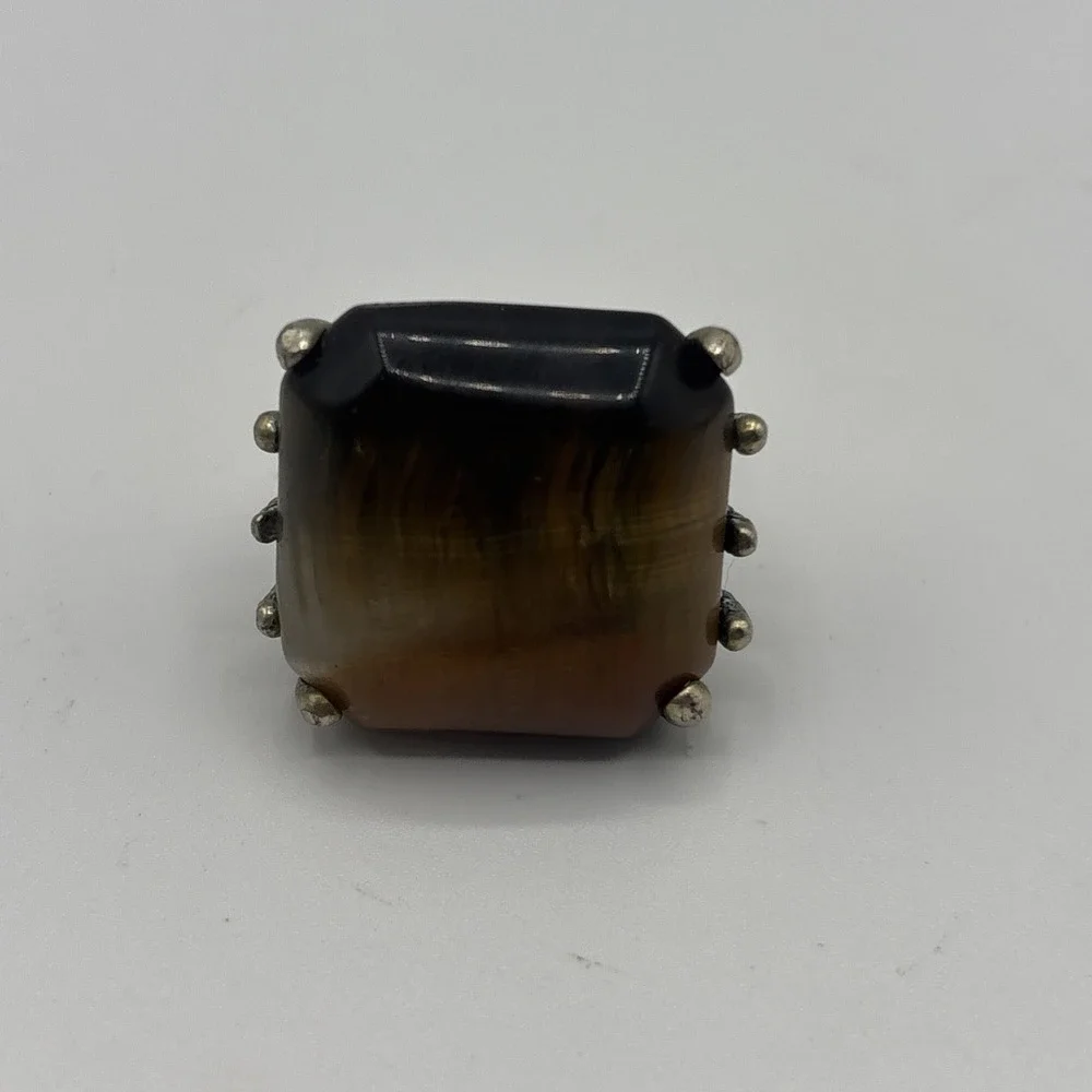 Sterling‎ Silver 925 SEMI-PRECIOUS STONE RING - TIGER'S EYE - Size 6